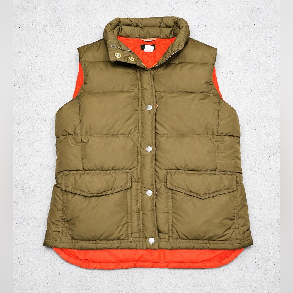 J.Crew Olive Green Down Puffer Vest with Orange Lining Women’s Small